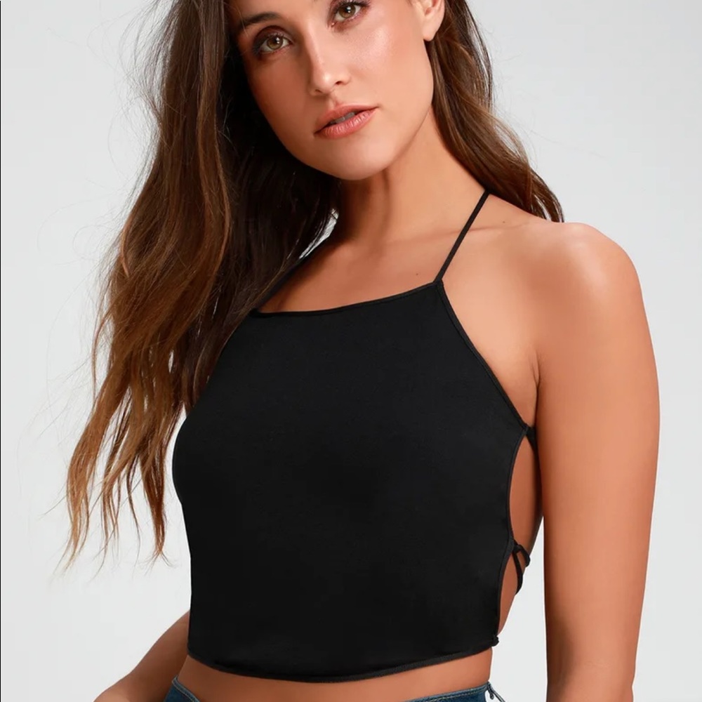 Lulu’s Intrigue Black Lace-up Crop Top